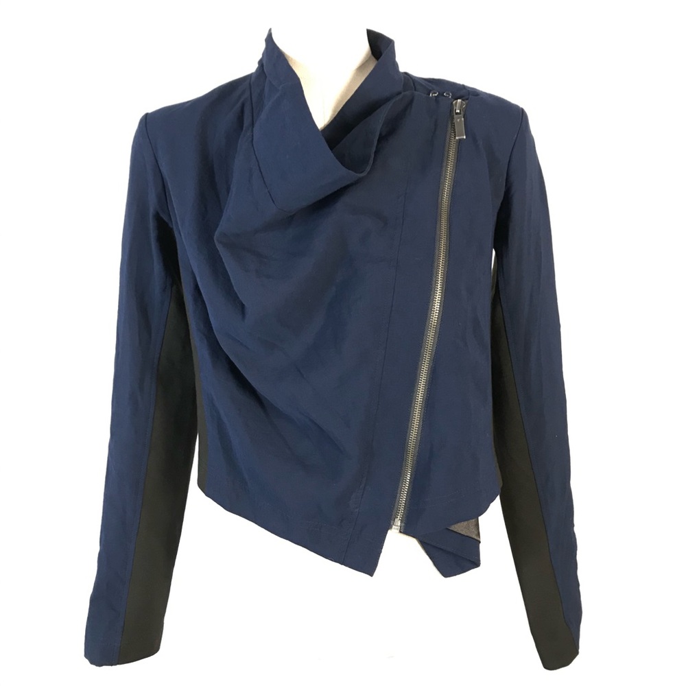 Navy Asymmetric Zip Front Women's Jacket